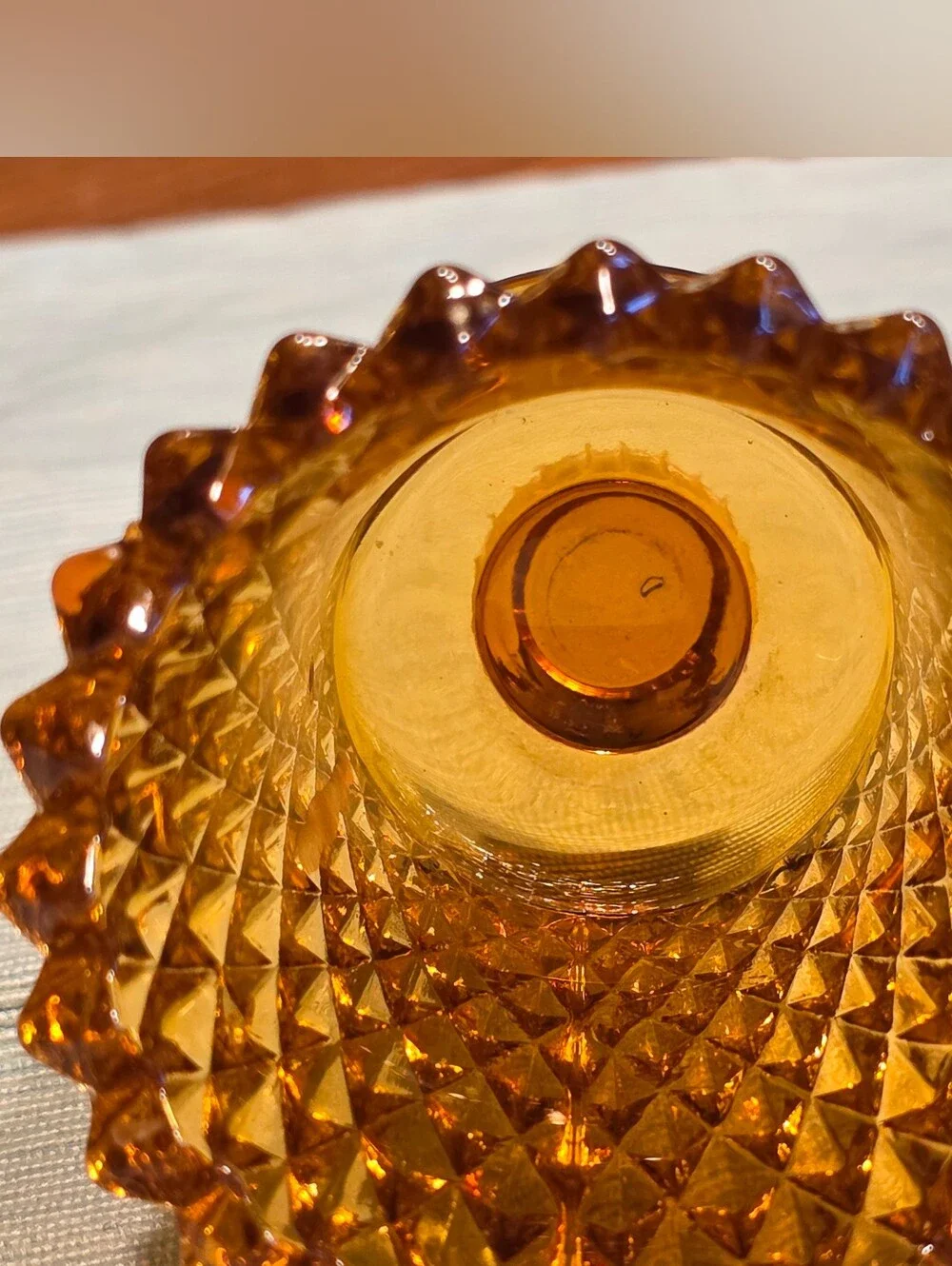 VTG MCM Amber Glass Diamond Point Peg Candle Cups Set Of 2